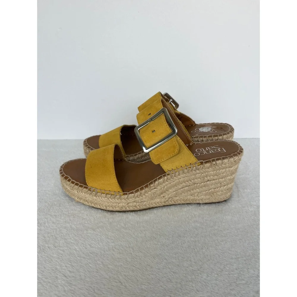Franco Sarto Coastal Yellow Mustard Espadrille Wedge Sandals Womens 8M boho chic
